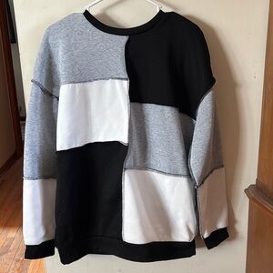 Colorblock Sweatshirt in Black, Gray, and White